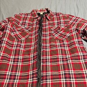 Liberty Blues Men's Red and Green Plaid Shirt Jacket Red Pearl Buttons